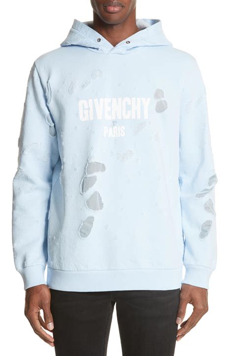 givenchy blue hoodie destroyed|Givenchy crest sweatshirt.